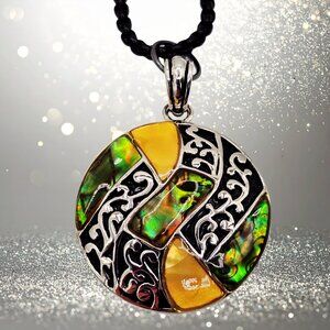 lia sophia Abalone & Yellow Resin Medallion Necklace – Double Strand Beaded